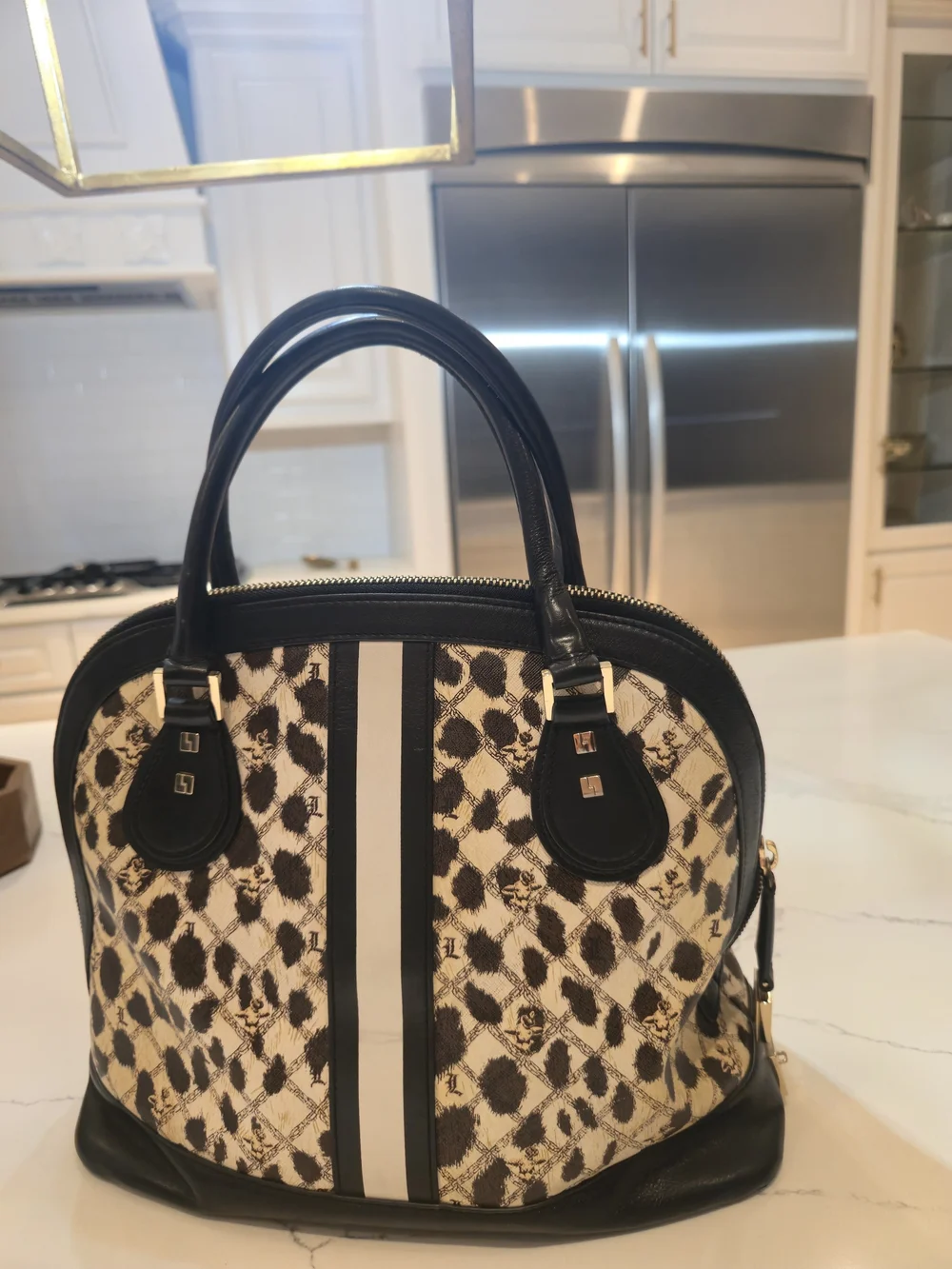 Authentic L.A.M.B. Black & Cream Animal Print Dome Satchel
